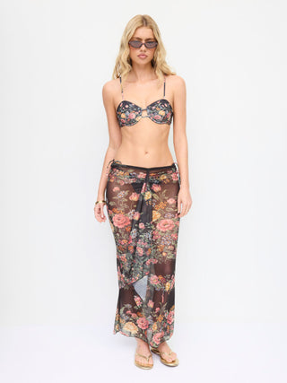 Sweetheart Floral Underwire Low Rise Tie Side Bikini Set With Sarong