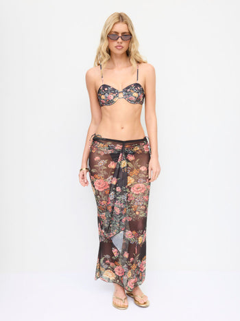 Sweetheart Floral Underwire Low Rise Tie Side Bikini Set With Sarong