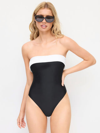 Square Neck Colorblock Tube Top One Piece Swimsuit