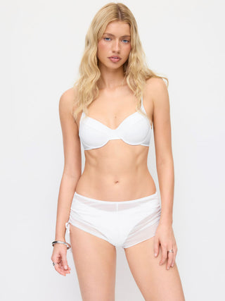 Sweetheart Underwire Ruched Mesh 3 Piece Bikini Set With Shorts
