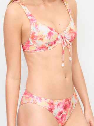 Knit Fabric Sweetheart Floral Bead Detail Underwire Bikini Set For Vacation Holiday Beach