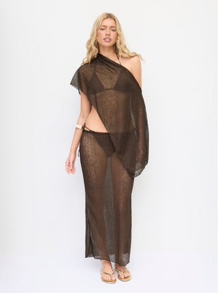 Halter Neckline Triangle Tie Side Bikini Set with Poncho Top & Maxi Skirt Cover Up