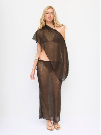 Halter Neckline Triangle Tie Side Bikini Set with Poncho Top & Maxi Skirt Cover Up