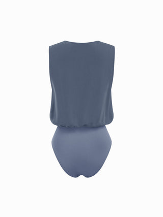Woven V-Neck Ruched Shirt Romper For Daily Casual Work