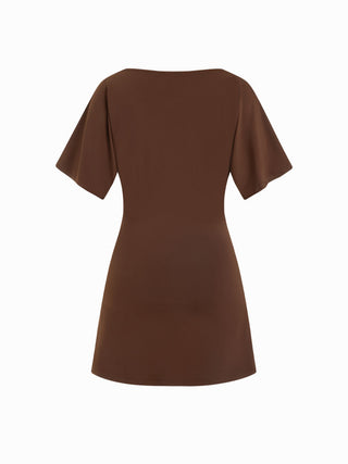 Boat Neck Short Sleeve Ruched A-line Mini Dress