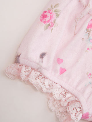 Cat & Floral Graphic Jacquard Puff Sleeve Tee