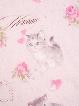 Cat & Floral Graphic Jacquard Puff Sleeve Tee