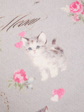 Cat & Floral Graphic Jacquard Puff Sleeve Tee