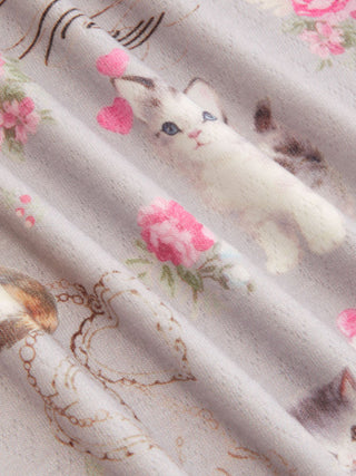Cat & Floral Graphic Jacquard Puff Sleeve Tee