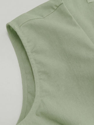 Linen-blend V-neck Ruched Peplum Top & Mid Rise Wide Leg Trousers Set