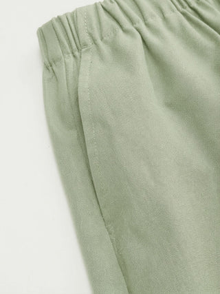 Linen-blend V-neck Ruched Peplum Top & Mid Rise Wide Leg Trousers Set
