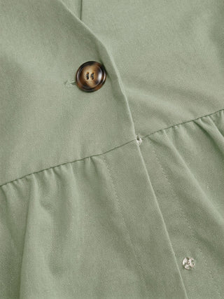 Linen-blend V-neck Ruched Peplum Top & Mid Rise Wide Leg Trousers Set