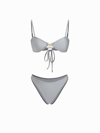 Sweetheart Ruched Metal Detail Low Rise Triangle Bikini Set