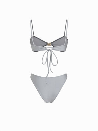 Sweetheart Ruched Metal Detail Low Rise Triangle Bikini Set