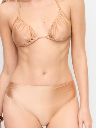Metallic Halter Neckline Ruched Triangle Low Rise Bikini Set