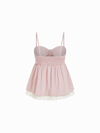 Sweetheart Neck Bowknot Lace Trim  Longline Oversized Cami Blouse