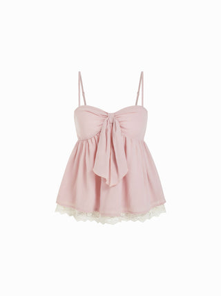 Sweetheart Neck Bowknot Lace Trim  Longline Oversized Cami Blouse