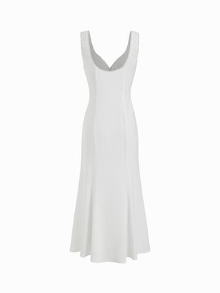 Linen-blend Sweetheart Lace Trim Tie Front Mermaid Maxi Dress