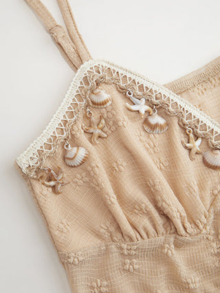 Lace V-neck Knotted Ruffle Hem Cami Top