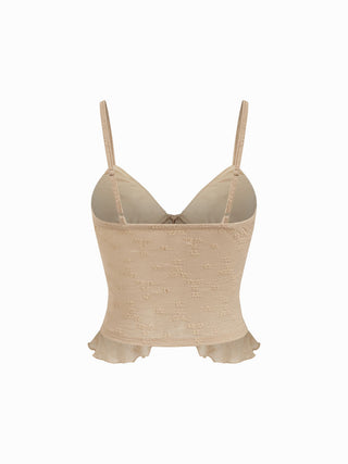 Lace V-neck Knotted Ruffle Hem Cami Top