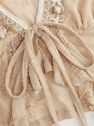 Lace V-neck Knotted Ruffle Hem Cami Top