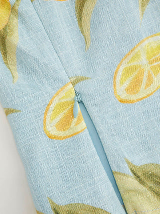 Linen-blend Lemon Graphic Sweetheart Scalloped Trim Cami Top