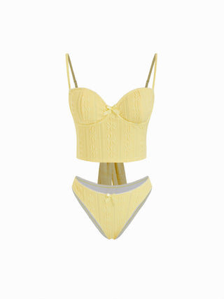 Sweetheart Floral Bowknot Underwire Tankini Low Rise Cheeky Bikini Set