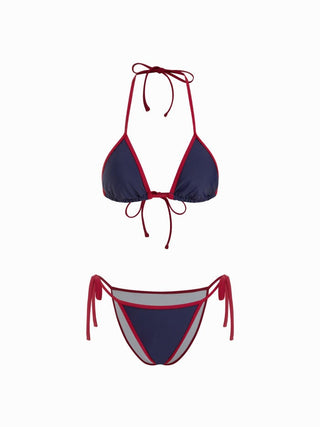 Cape Cod Graphic Halter Neckline Low Rise Contrast Binding 3-Piece Bikini Set