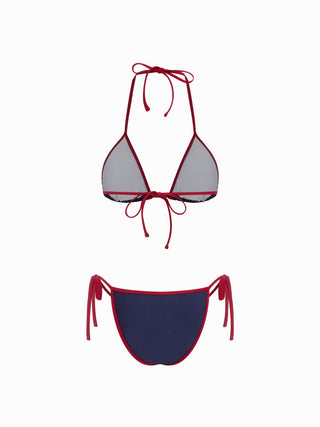 Cape Cod Graphic Halter Neckline Low Rise Contrast Binding 3-Piece Bikini Set