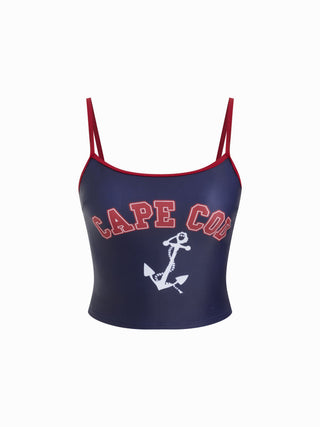 Cape Cod Graphic Halter Neckline Low Rise Contrast Binding 3-Piece Bikini Set