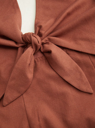 Linen-blend V-neck Cut Out Knotted Maxi Dresses