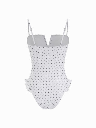 Knit Fabric Floral Square Neck Ruffle Hem One-piece Swimsuit For Swimming Pool Beach