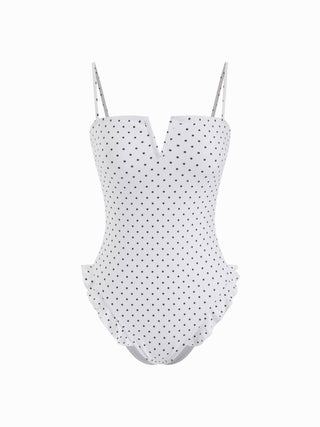 Knit Fabric Floral Square Neck Ruffle Hem One-piece Swimsuit For Swimming Pool Beach