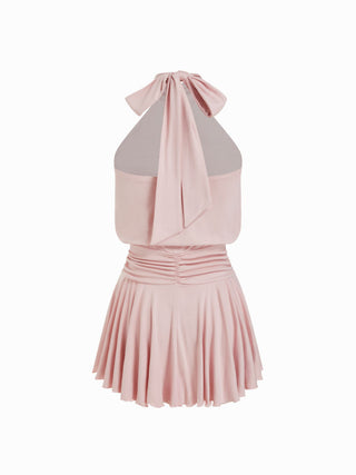 Stand Collar Sleeveless A-Line Mini Dress with Scarf