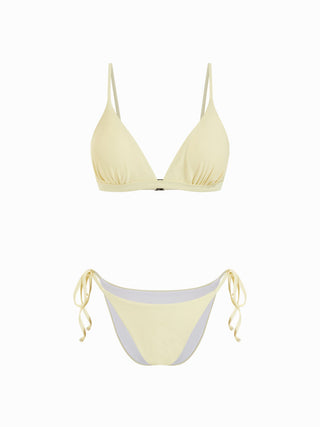 V-neck Ruched Tie Side Bikini Set With Floral Cover Up Top