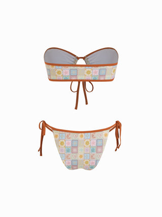 Halter Neckline Sun & Moon Graphic Cut Out Tie Side Bikini Set