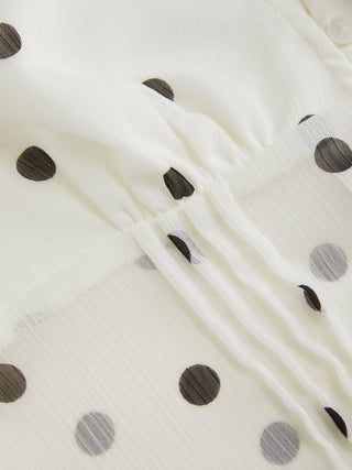 Chiffon Polka Dot Puff Sleeve Cut Out Ruched Blouse