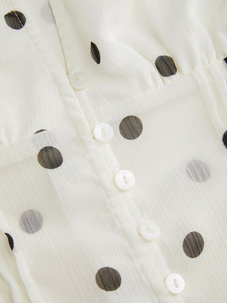 Chiffon Polka Dot Puff Sleeve Cut Out Ruched Blouse