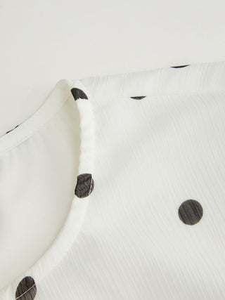 Chiffon Polka Dot Puff Sleeve Cut Out Ruched Blouse