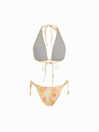 Halter Butterfly Graphic Triangle Low Rise Tie Side Bikini Set With Sarong