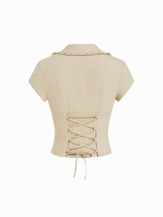 Ruffled Metal Detail Slim Short Sleeve Shacket
