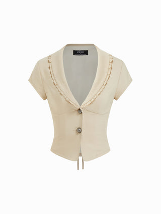 Ruffled Metal Detail Slim Short Sleeve Shacket