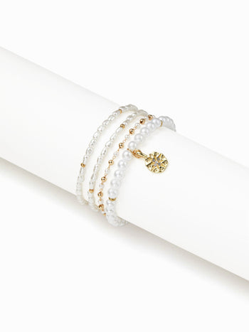 4PCS FAUX PEARL BEADED BRACELET SET