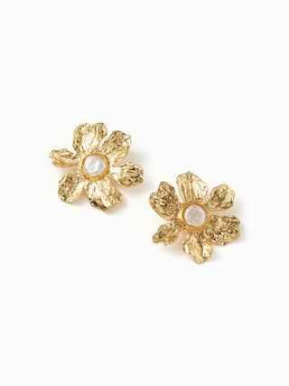 FAUX PEARL DECOR FLOWER EARRINGS