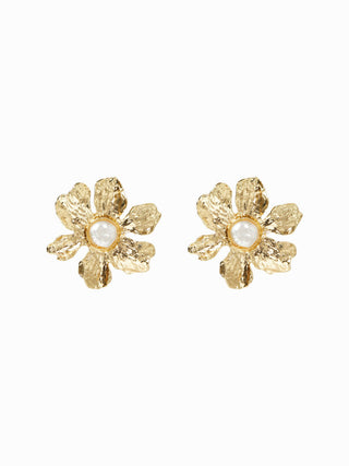 FAUX PEARL DECOR FLOWER EARRINGS