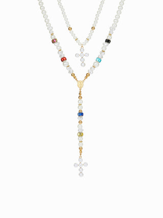 CROSS BEADED LAYERED NECKLACE