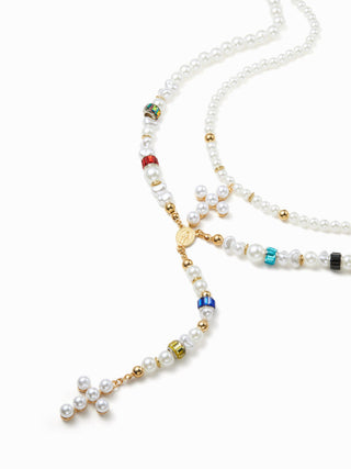 CROSS BEADED LAYERED NECKLACE