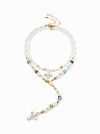 CROSS BEADED LAYERED NECKLACE