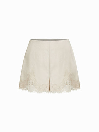 Linen-blend Mid Rise Lace Trim Shorts