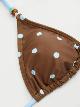Halter Neckline Polka Dot Beaded Triangle Tie Side Bikini Set